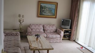 A pair of pink curtains with zigzag trim, 109 inches wide approx. two pairs of multi zigzag