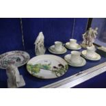 An assortment of ceramics and porcelain to include a Royal Copenhagen model of parrots, a part tea