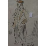 English School (Early 20th Century)   Boxers (2);  Gentleman standing with red hat;  Pencil and wash