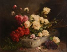 Jos Klaas (Belgium, 1857-1927)  Still life of flowers in a vase  Oil on canvas  Signed lower right