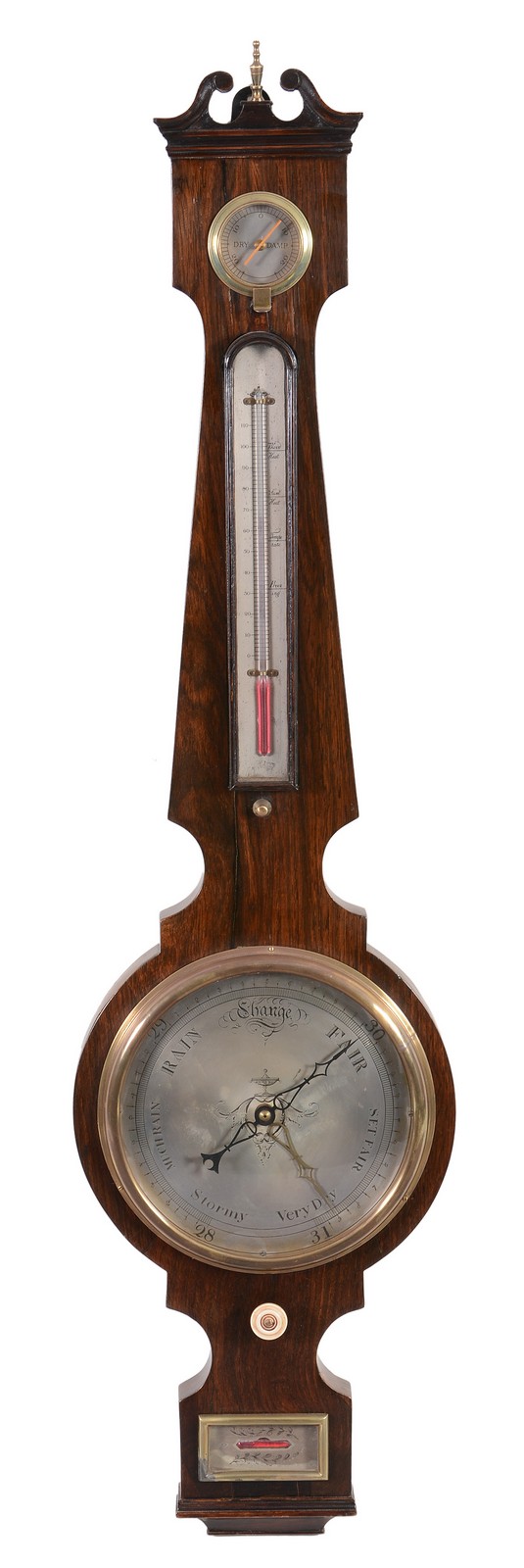 A Victorian rosewood mercury stick barometer, unsigned, mid 19th century, the 8 inch circular