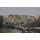 John Doyle (b.1928)  View of the Forum   Watercolour (over a printed base)  Signed lower right  29.