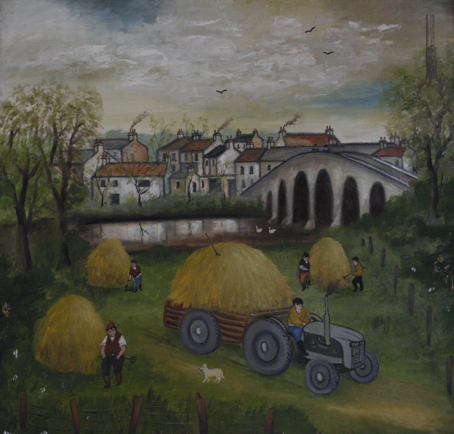 John Schwatschke (Dublin, 1943)  'Working at Bennetsbridge'  Oil on canvas  Signed and titled to