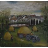 John Schwatschke (Dublin, 1943)  'Working at Bennetsbridge'  Oil on canvas  Signed and titled to