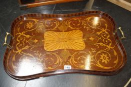 A late 19th/ early 20th Century two-handled marquetry tray, 61cm wide