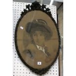 English school (late 19th century)   Portrait of a lady  Chalk drawing  Oval;  Together with two