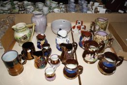 Assorted lustreware jugs, character jugs, Hancocks Ivoryware bowl and vase, Crown Devon '