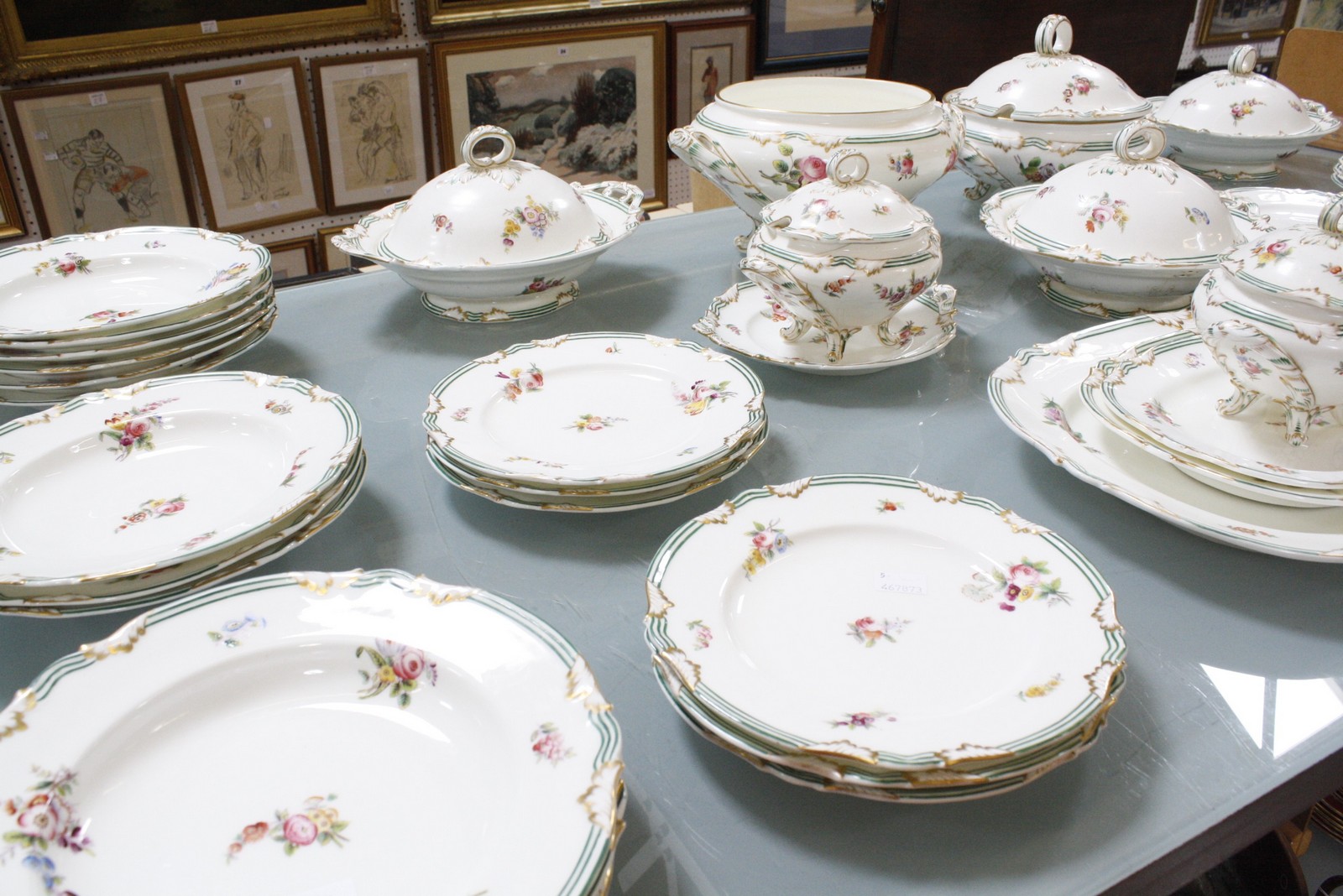A Coalport part dinner service, floral spray decorated, comprising of tureens, serving dishes,