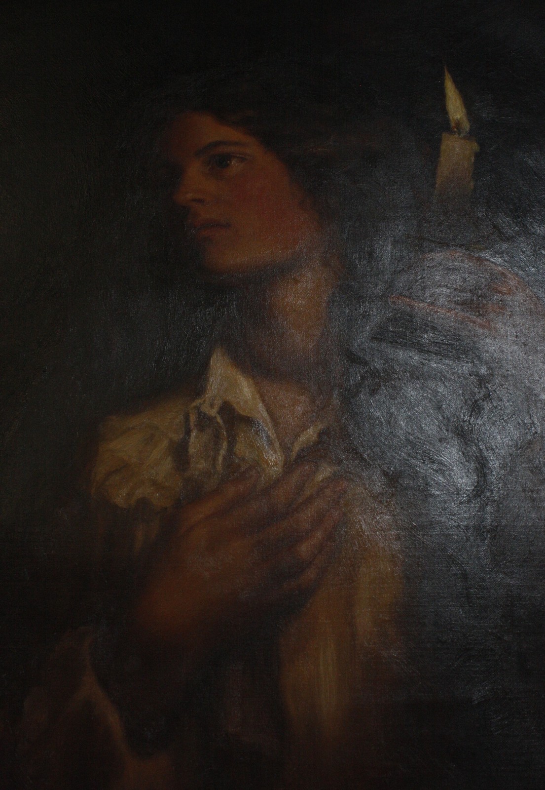 English School (19th Century)   'Portrait of Rita Rothwell'   Young woman with candle  Oil on canvas