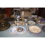 A collection of assorted china plates, to include Derby, Grainger & Co, Coalport and others, a