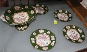 Masons Ironstone China part service, green ground decorated with Chinese figures and floral
