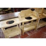 Three pine washstands and a stool  Best Bid