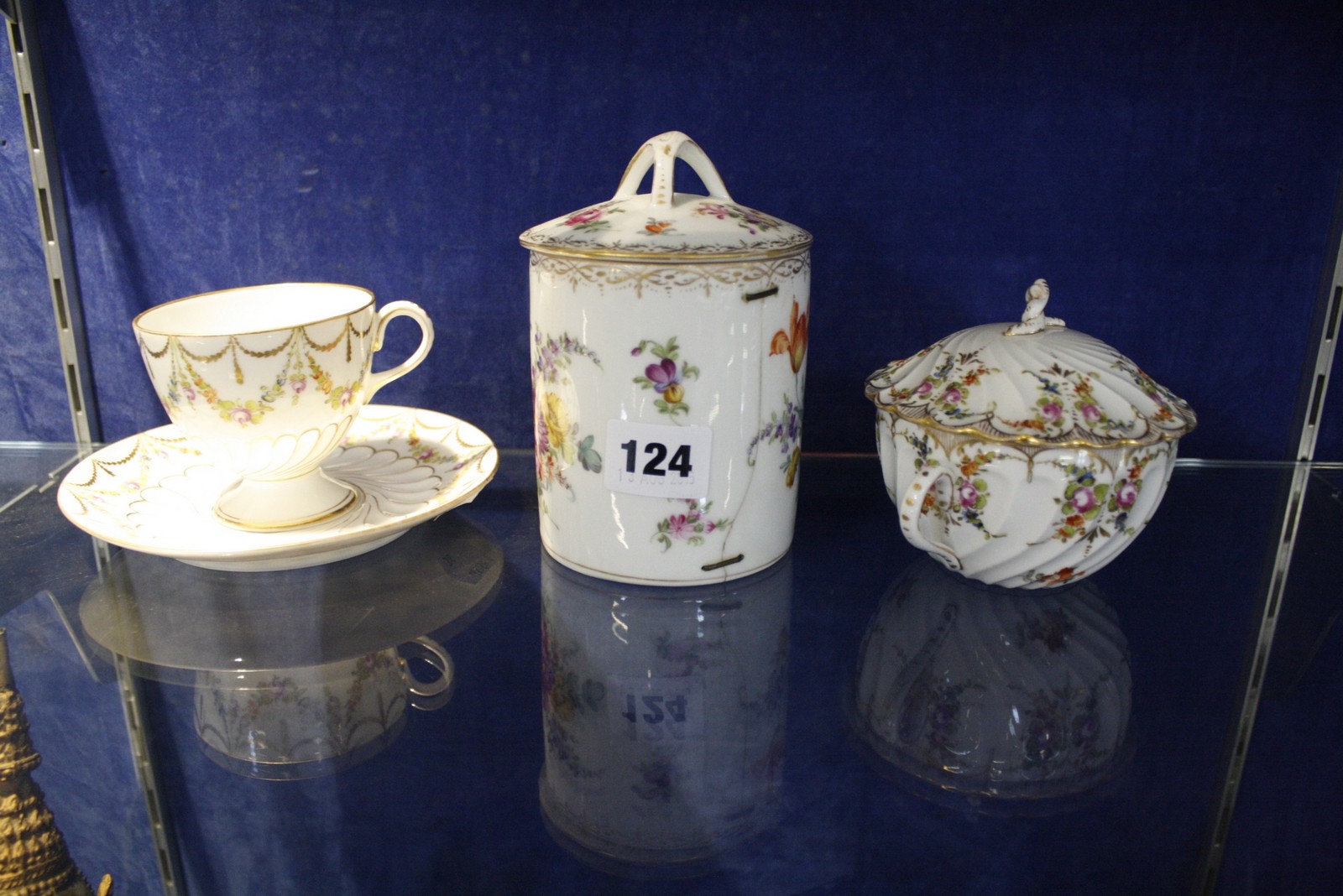 A Dresden tea cup and saucer, foliate with gilt swags, with S under blue crossed swords mark to - Image 2 of 2