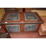 A 19th century painted Tyrolean coffer dated 1851. 120cm x 62cm x 61cm high.