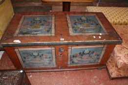 A 19th century painted Tyrolean coffer dated 1851. 120cm x 62cm x 61cm high.