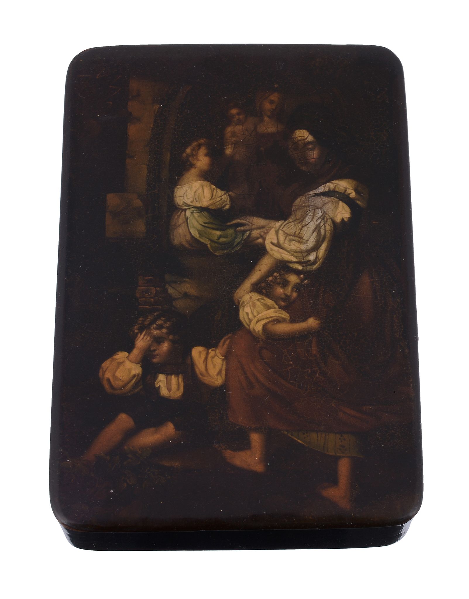 A German papier mache rectangular snuff box, 1830s  A German papier mache rectangular snuff box,