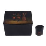 A Russian papier mache lacquer rectangular tea caddy by Vishniakov  A Russian papier mache lacquer