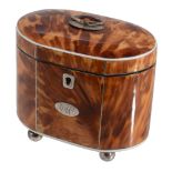 A George III straight-sided oval blonde tortoiseshell tea caddy, circa 1780  A George III straight-