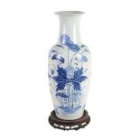 A Chinese blue and white vase, 20th century , painted lotus flowers and ducks  A Chinese blue and