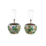 A large pair of Famille Verte vases, painted with brightly enamelled flowers  A large pair of