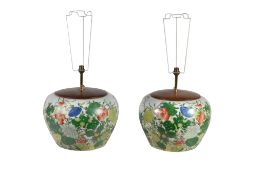 A large pair of Famille Verte vases, painted with brightly enamelled flowers  A large pair of