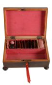 A late George III rosewood and sycamore crossbaned sewing casket  A late George III rosewood and