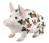 A large Wemyss Bovey Tracey Pig, circa 1930, painted with red clover, pink ears  A large Wemyss