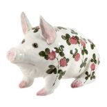 A large Wemyss Bovey Tracey Pig, circa 1930, painted with red clover, pink ears  A large Wemyss