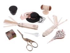 A collection of sewing items, various 19th century dates, including  A collection of sewing items,