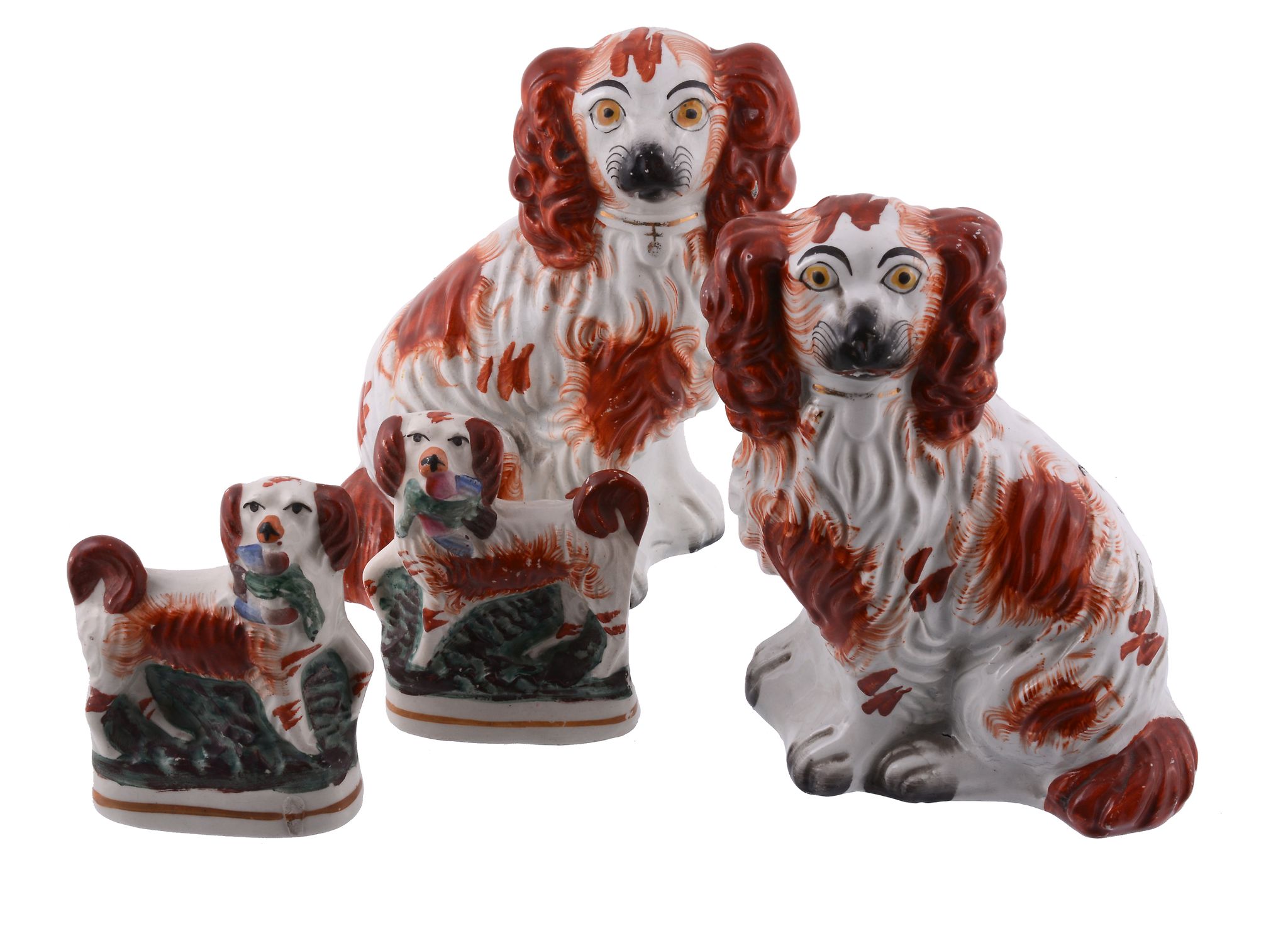 Two similar Staffordshire models of spaniels, mid 19th century  Two similar Staffordshire models - Image 2 of 2