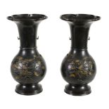 A pair of Japanese bronze vases, Meiji Period  A pair of Japanese bronze vases, Meiji Period  , with