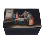 A Russian papier mache lacquer rectangular tea caddy by Vishniakov, circa 1860  A Russian papier