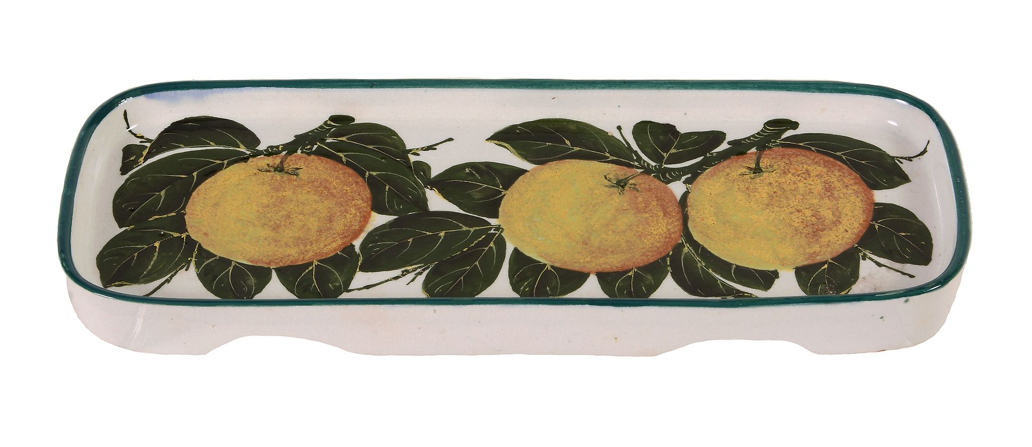 A Wemyss pen tray, circa 1900, painted with branches of oranges, impressed  A Wemyss pen tray, circa