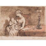 Attributed to Charles West Cope (1811-1890) - Study of a mother nursing her child Pen and brown ink,