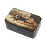 A Russian papier mache lacquer rectangular table box by Vishniakov  A Russian papier mache lacquer