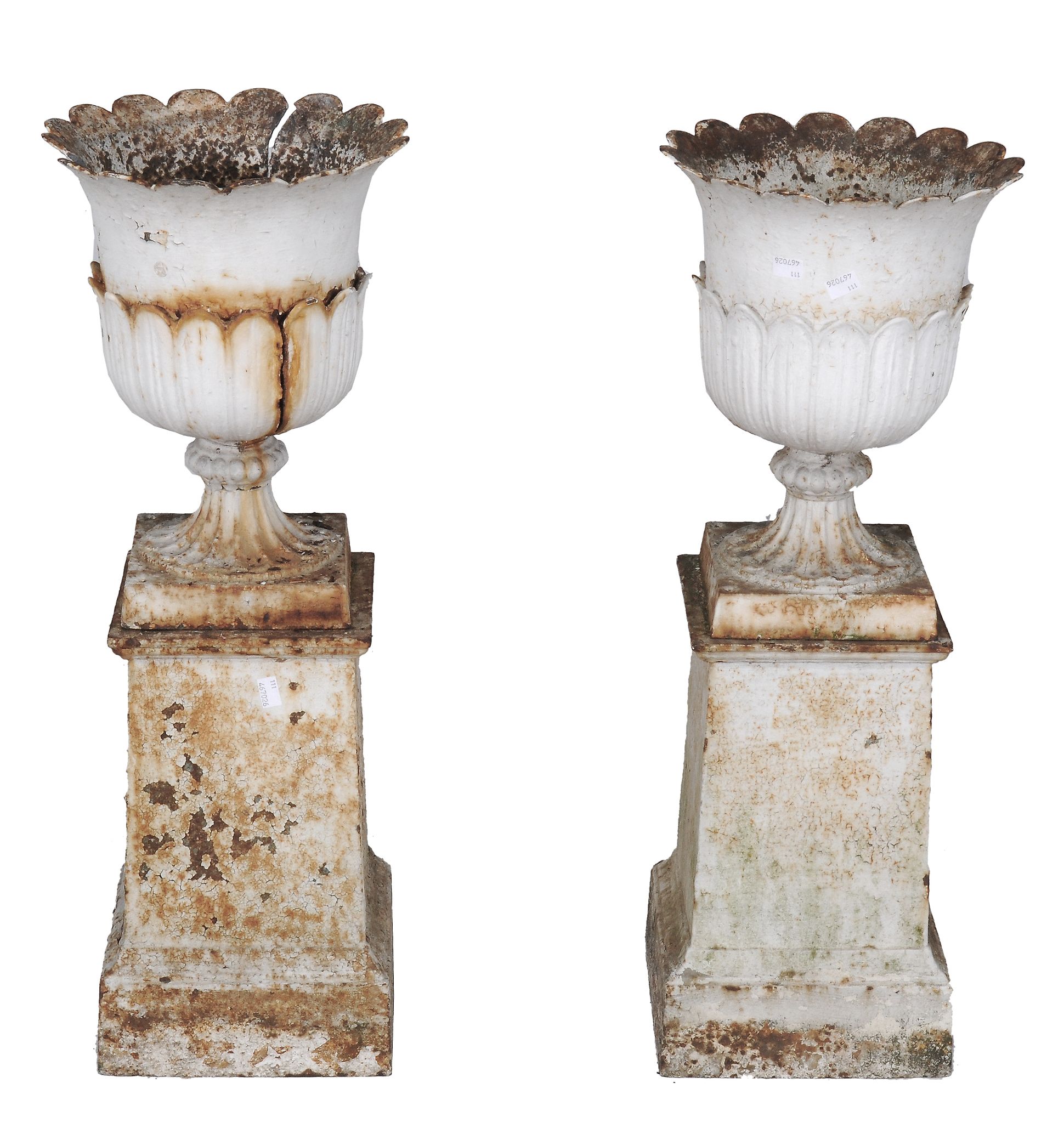 A pair of French cast iron garden urn planters , circa 1820  A pair of French cast iron garden urn