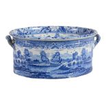 A Staffordshire blue and white printed pearlware oval footbath  A Staffordshire blue and white