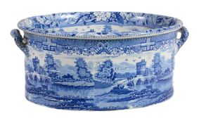 A Staffordshire blue and white printed pearlware oval footbath  A Staffordshire blue and white