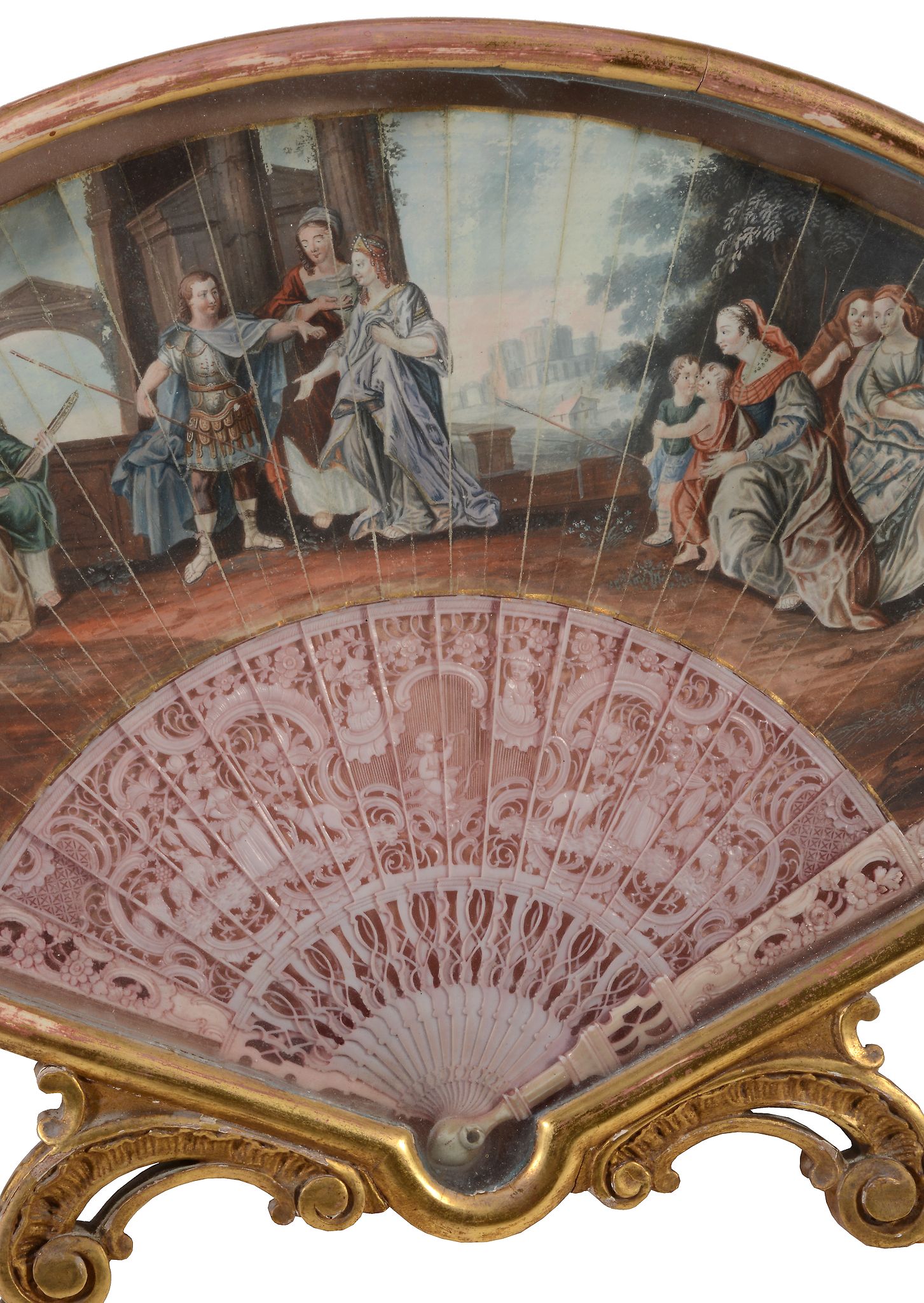 A painted paper and stained ivory fan, early 19th century  A painted paper and stained ivory - Image 2 of 2