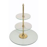 A gilt metal adjustable three tier cake stand, early 20th century  A gilt metal adjustable three