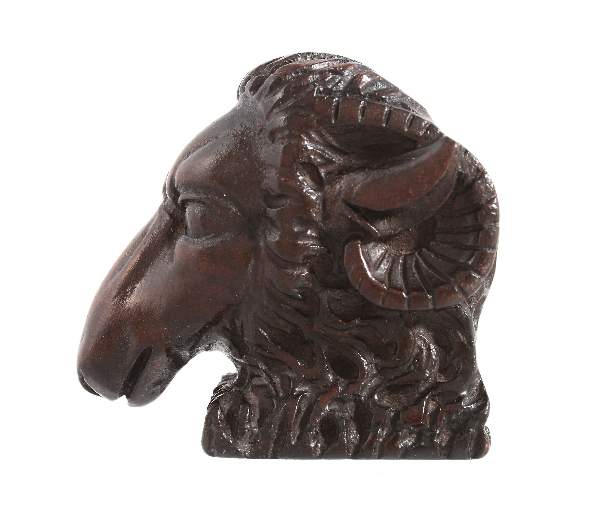 A George III mahogany novelty snuff box, circa 1780, boldly carved as a ram  A George III mahogany - Image 2 of 2