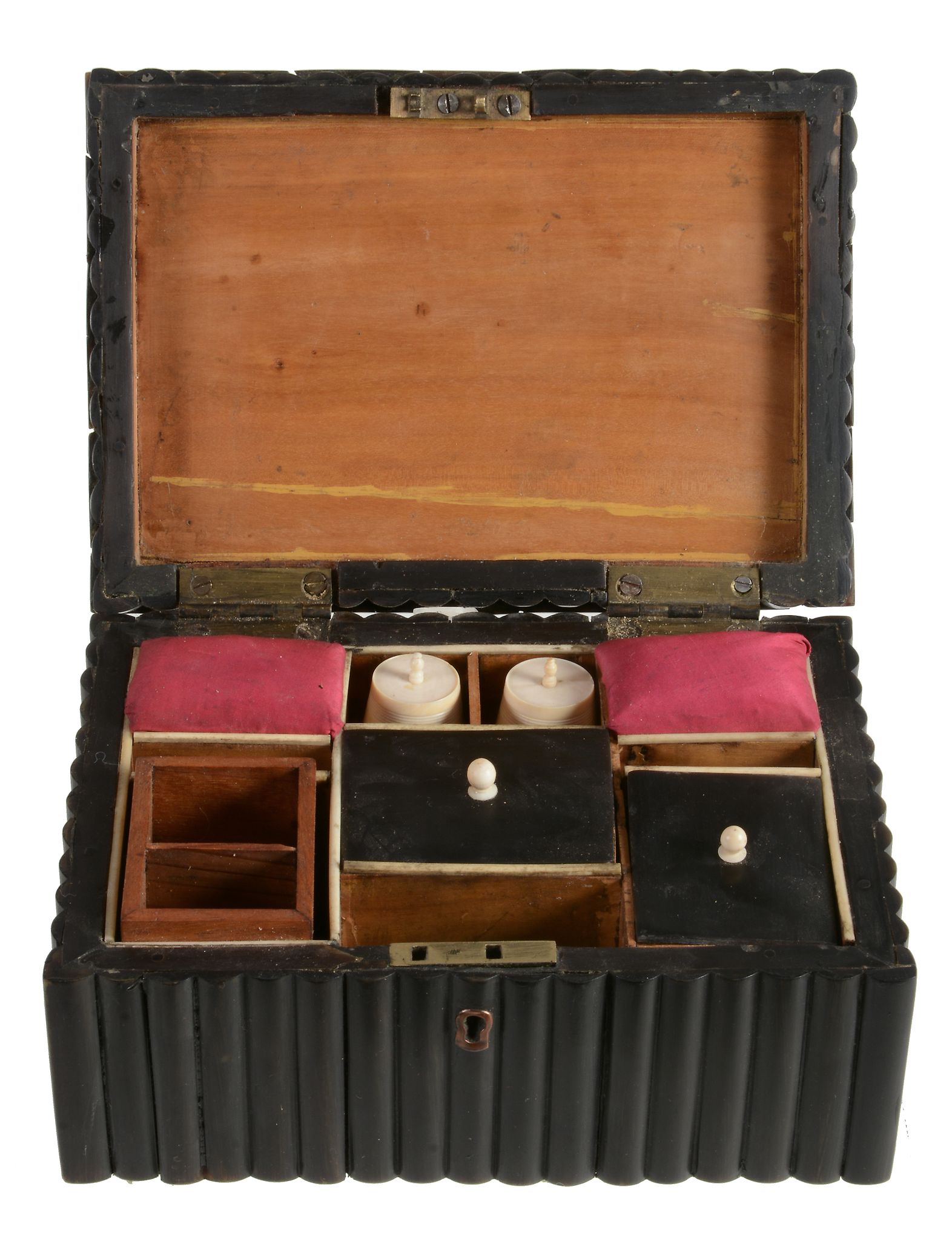 An Anglo-Indian horn veneered sandalwood sewing casket, circa 1830  An Anglo-Indian horn veneered