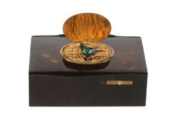 A tortoiseshell rectangular singing bird musical box, probably Swiss  A tortoiseshell rectangular