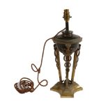 A Restauration patinated and gilt bronze table oil lamp  A Restauration patinated and gilt bronze