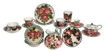Two Wemyss porridge bowls, circa 1900, painted with pink roses, leaf borders  Two Wemyss porridge