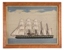 A framed and glazed long-stitch wool-work picture of a Minotaur-class...  A framed and glazed long-