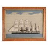 A framed and glazed long-stitch wool-work picture of a Minotaur-class...  A framed and glazed long-