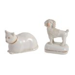 A Derby white porcelain model of a recumbent cat, circa 1830  A Derby white porcelain model of a