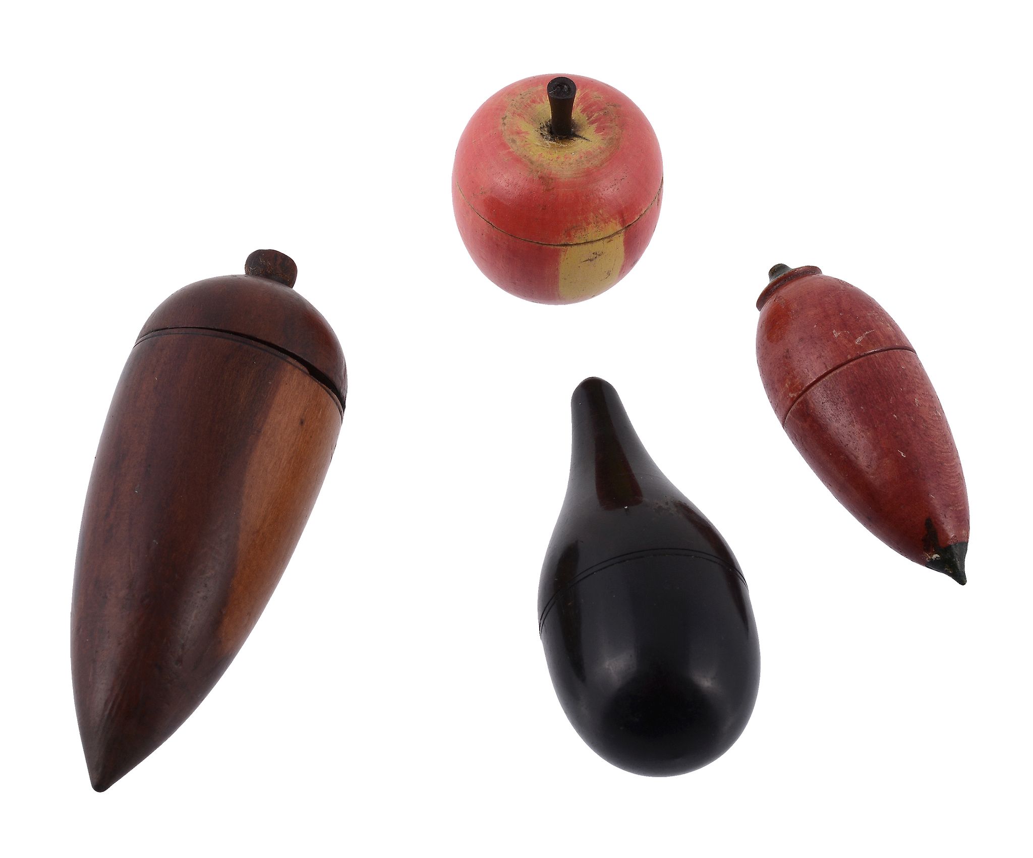 Three fruit or vegetable form poppets, 19th century, comprising  Three fruit or vegetable form