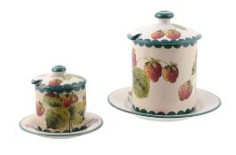 A Wemyss preserve jar and cover, circa 1900, pianted with strawberries, 11  A Wemyss preserve jar